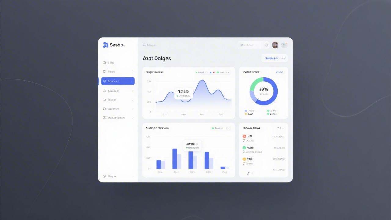 SaaS analytics dashboard mockup showing minimalist charts, clear KPIs, and structured navigation designed for quick decision making.